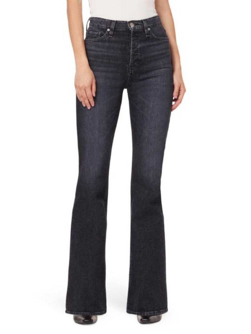 HUDSON Jeans Faye Ultra High-Rise Eco Button Front Bootcut Jean, Black, Sz. 26